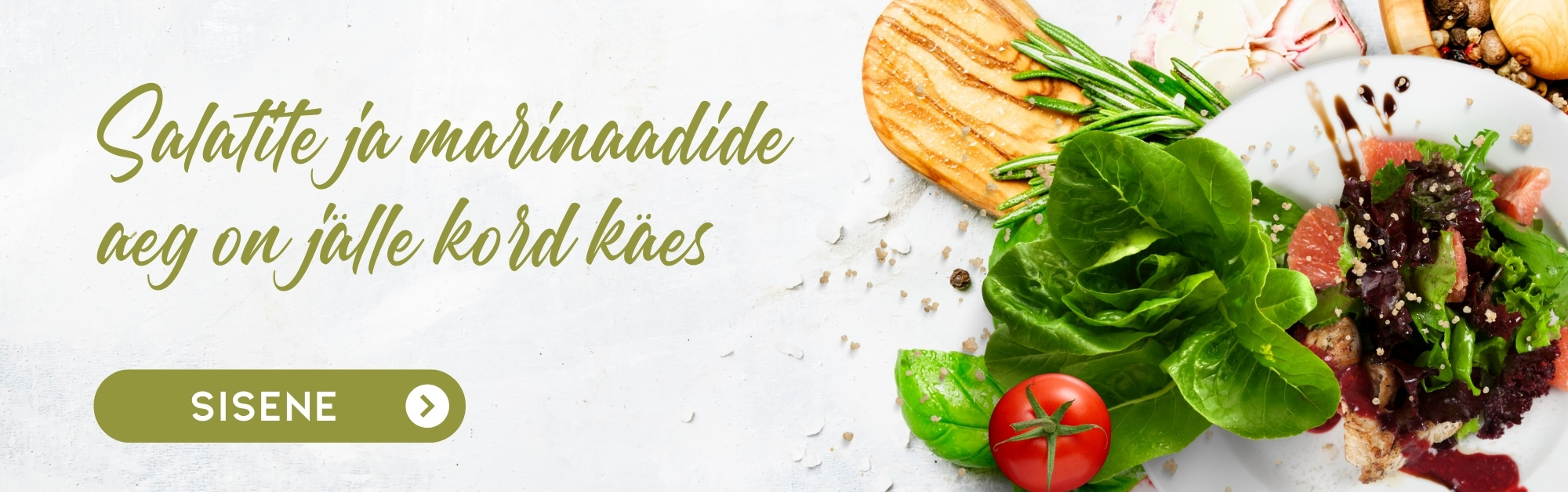 Pildil on valgel taustalal salatitaldrik ja salatikomponendid. Kujundus reklaamib palsamiäädikaid.