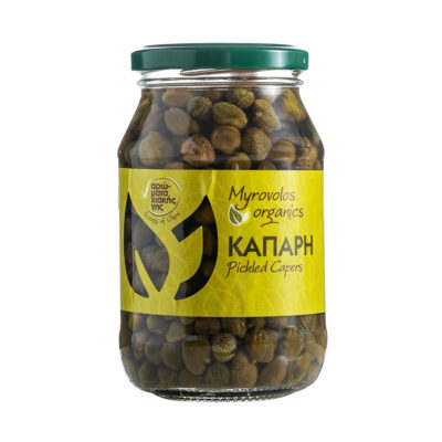 Marineeritud kapparid suures, 650 g, klaaspurgis. Tootja: Myrovolos Organics Kreeka